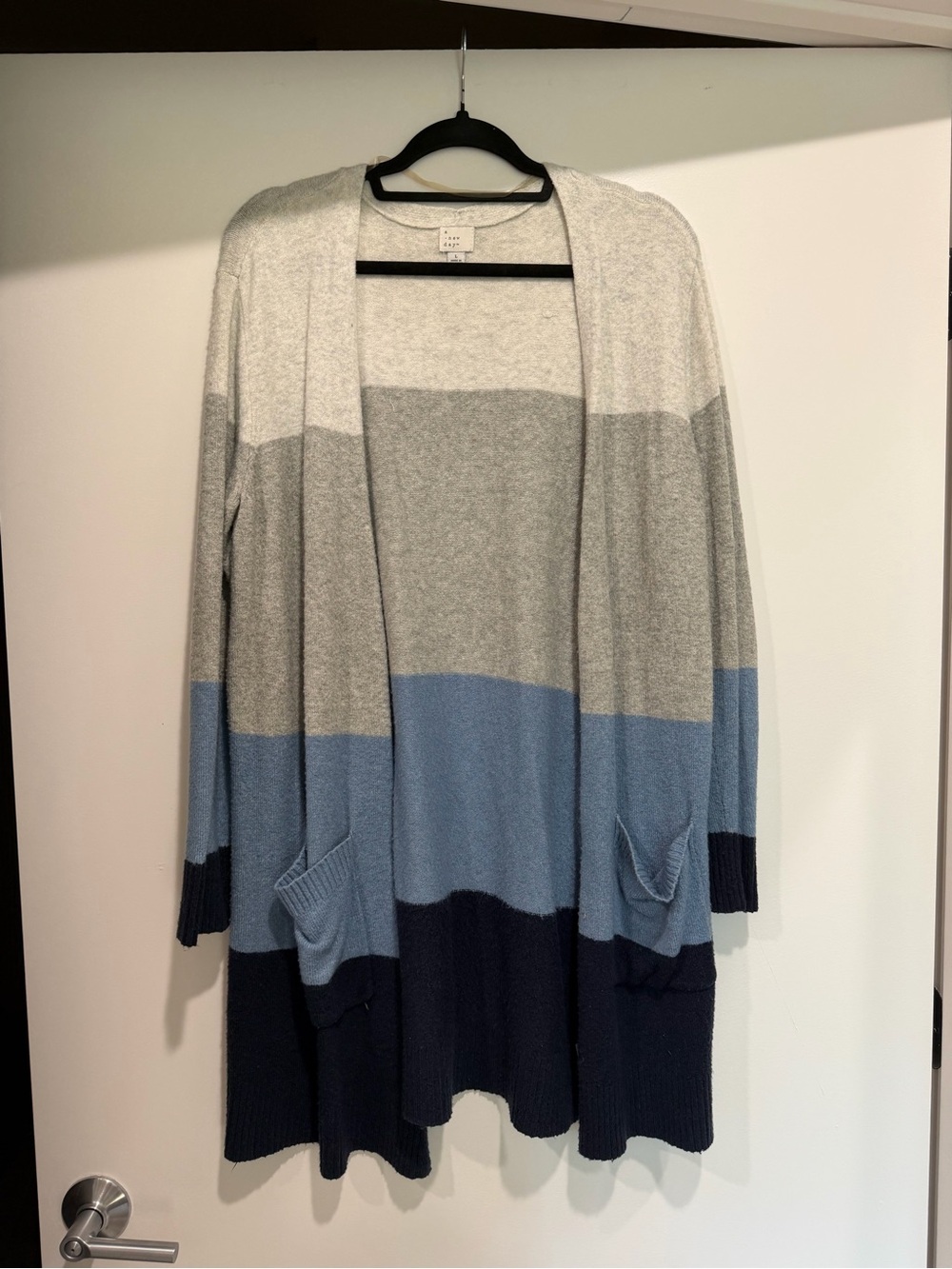 a new day Gray, Light Blue & Navy Striped Open-Front Women's Cardigan